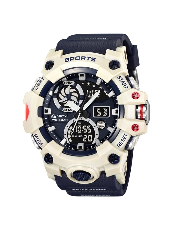 Men Sports Outdoor Watch Digital Multifunctional Black Watch Casual Quartz Wristwatch LED Alarm Stopwatch Digital Watch for Men White