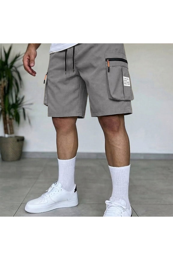 Men Tactical Cargo Shorts Drawstring Elastic Waist Hiking Shorts with Pockets Outdoor Athletic Running Short Gray S