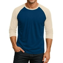 Resicozy Men's 3/4 Sleeve Shirts Crew Neck Casual Fashion Soft Vintage Workout Athletic Classic Fitted Tee Shirt Dark Blue 3XL
