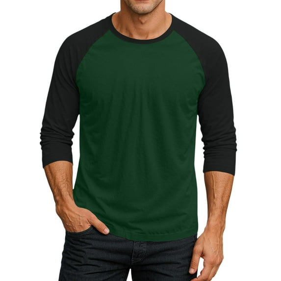 Resicozy Men's 3/4 Sleeve Shirts Crew Neck Casual Fashion Soft Vintage Workout Athletic Classic Fitted Tee Shirts Dark Green L