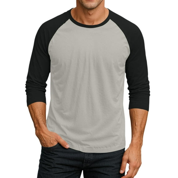 Resicozy Men's 3/4 Sleeve Shirts Crew Neck Casual Fashion Soft Vintage Workout Athletic Classic Fitted Tee Shirts Gray S