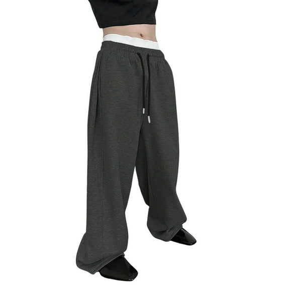 Resicozy Men's Baggy Pants Wide Leg Drawstring Waist Loose Sweatpants with Pockets Lightweight Fashion Sweatpant Dark Gray 2XL