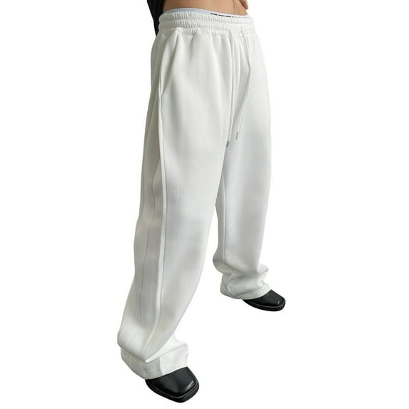Resicozy Men's Baggy Pants Wide Leg Drawstring Waist Loose Sweatpants with Pockets Lightweight Fashion Sweatpant White M