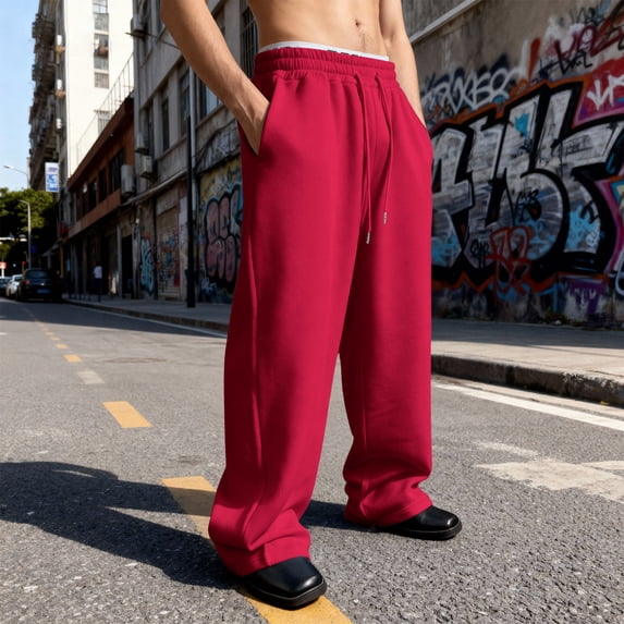 Resicozy Men's Baggy Sweatpants Wide Leg Drawstring Elastic Waist Sweat Pants Casual Lounge Joggers with Pockets 2026 Red 2XL
