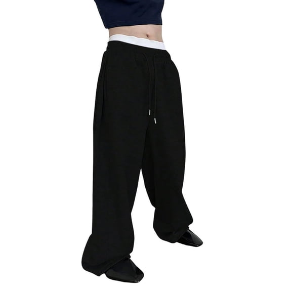 Resicozy Men's Baggy Wide Leg Sweatpants Straight Leg Casual Pants Elastic Waist Athletic Workout Jogger Sweat Pants Fall Winter Black M