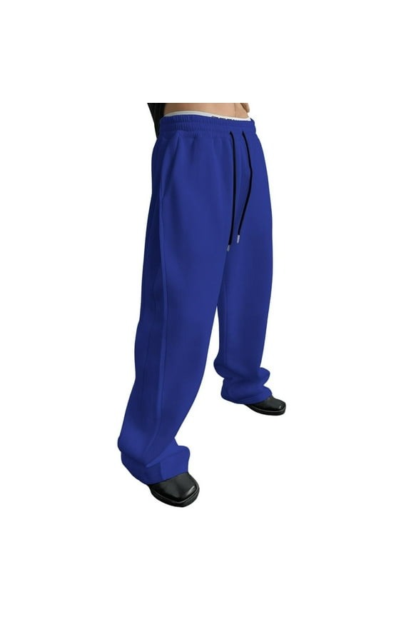 Men's Baggy Wide Leg Sweatpants Straight Leg Casual Pants Elastic Waist Athletic Workout Jogger Sweat Pants Fall Winter Blue XL