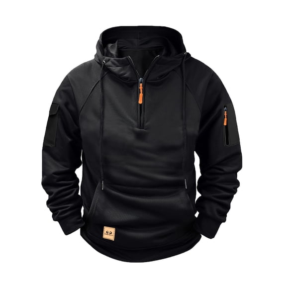 Resicozy Men's Cargo Hoodies Quarter Zip Sweatshirts Tactical Pullover Casual Gym Athletic Loose Hooded Sweatshirts with Pockets Black 2XL
