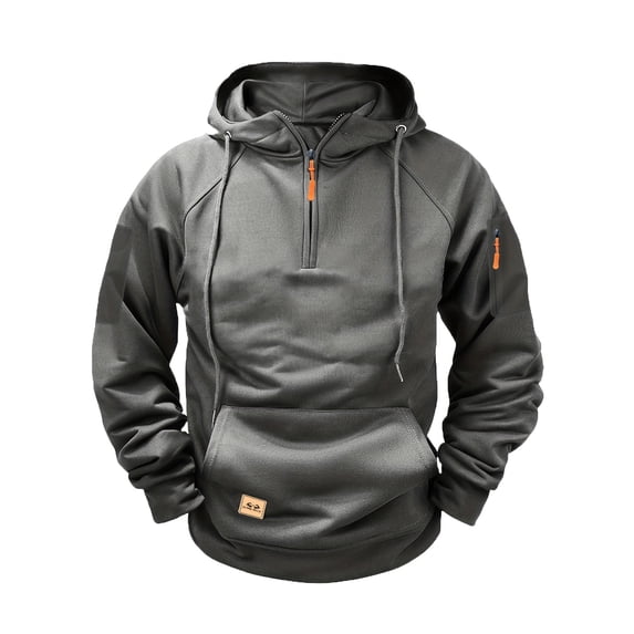 Resicozy Men's Cargo Hoodies Quarter Zip Sweatshirts Tactical Pullover Casual Gym Athletic Loose Hooded Sweatshirts with Pockets Gray 3XL