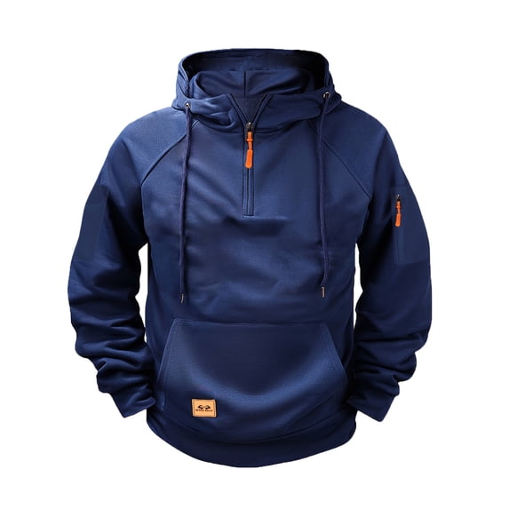 Resicozy Men's Cargo Hoodies Quarter Zip Sweatshirts Tactical Pullover Casual Gym Athletic Loose Hooded Sweatshirts with Pockets Navy 2XL