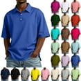 thumbnail image 1 of Resicozy Men's Casual Polo Shirts Classic Button Basic Short Sleeve Shirt Solid Color Tees Fashion Big and Tall Tops Mint Green L, 1 of 9