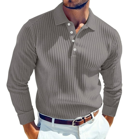 Resicozy Men's Corduroy Shirts Solid Color 2025 Fall Half Button Long Sleeves Shirt Casual Work Collared Shirt Gray M