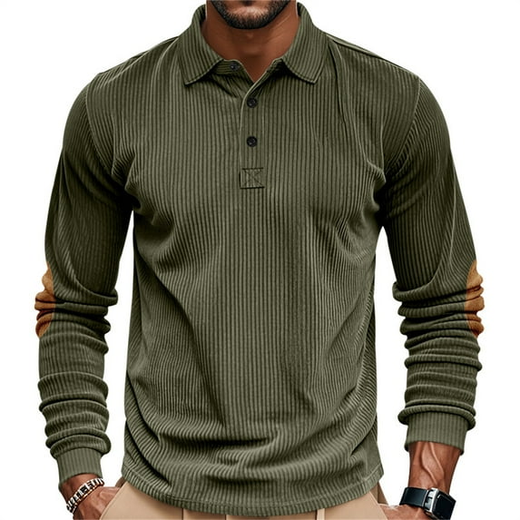 Resicozy Men's Corduroy Shirts Solid Color 2025 Fall Half Button Long Sleeves Shirt Casual Work Collared Shirts Army Green XL