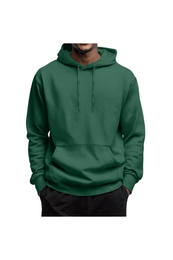 Men's Fashion Pullover Hoodie Loose Fit Solid Color Soft Drawstring Hooded Sweatshirt With Pockets Dark Green L