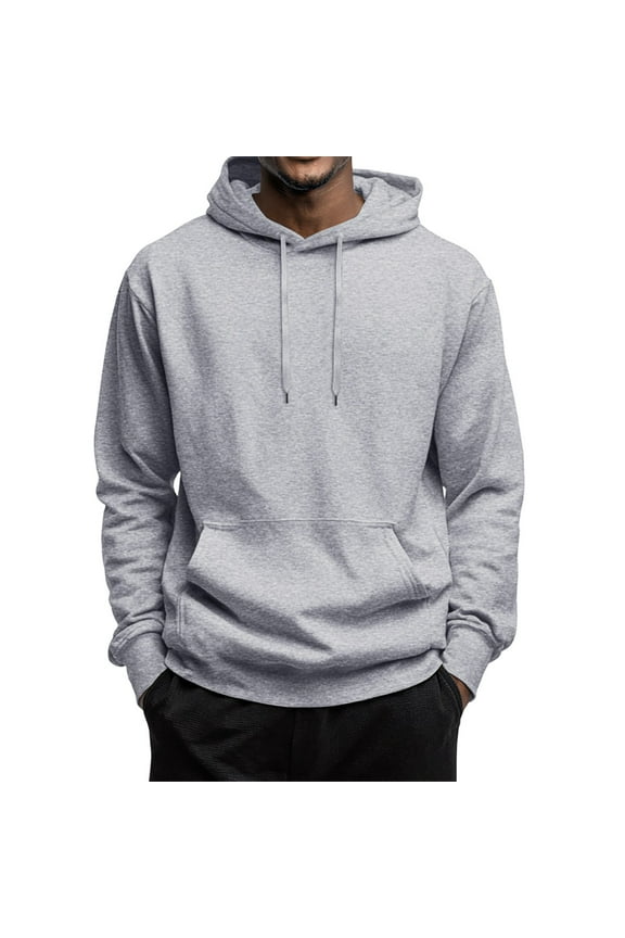 Men's Fashion Pullover Hoodies Loose Fit Solid Color Soft Drawstring Hooded Sweatshirt With Pockets Gray 3XL