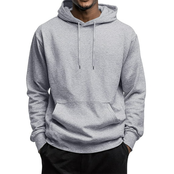 Resicozy Men's Hooded Pullover Casual Solid Color Long Sleeve Drawstring Fashion Gym Hoodies Sweatshirts with Pocket Gray XL