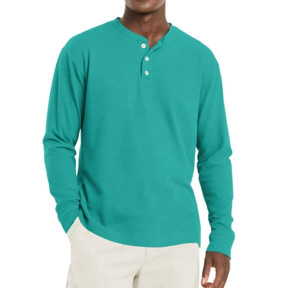 Resicozy Men's Henley Shirts Long Sleeve Fashion Lightweight Button Plain T-Shirt Casual Basic Tees Top Turquoise 2XL