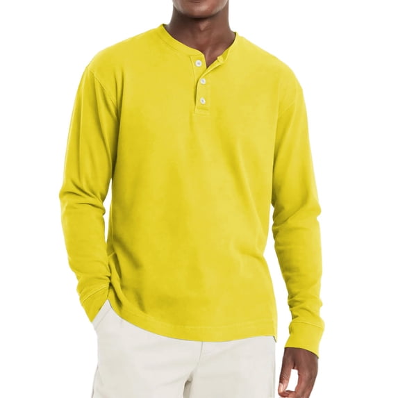 Resicozy Men's Henley Shirts Long Sleeve Fashion Lightweight Button Plain T-Shirt Casual Basic Tees Top Yellow 3XL