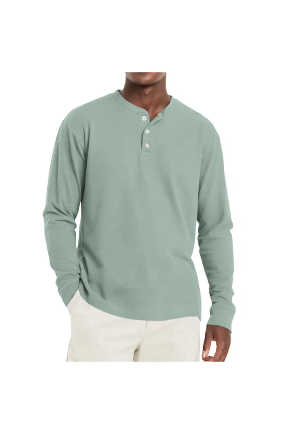 Men's Henley Shirts Long Sleeve Fashion Lightweight Button Plain T-Shirts Casual Basic Tee Top Light Green 2XL