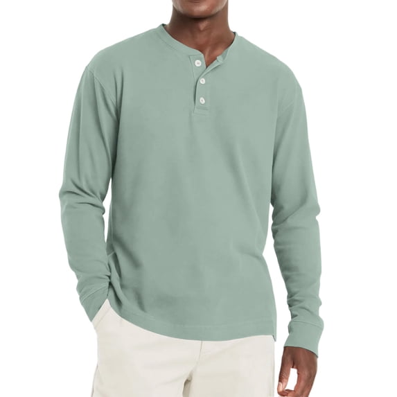 Resicozy Men's Henley Shirts Long Sleeve Fashion Lightweight Button Plain T-Shirts Casual Basic Tee Top Light Green M