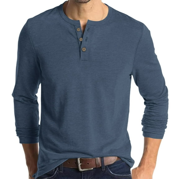 Resicozy Men's Henley Shirts Long Sleeve T-Shirts Casual Fashion Pullover Shirt Soft Stretch Basic Tee Fall Top Dark Blue L
