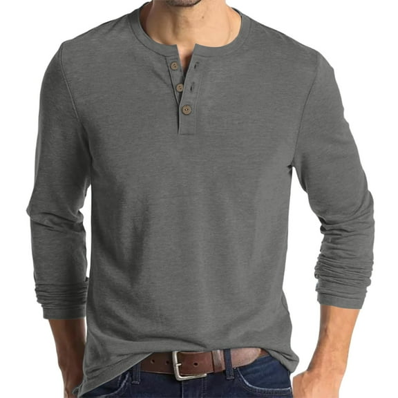 Resicozy Men's Henley Shirts Long Sleeve T-Shirts Casual Fashion Pullover Shirt Soft Stretch Basic Tee Fall Top Gray L
