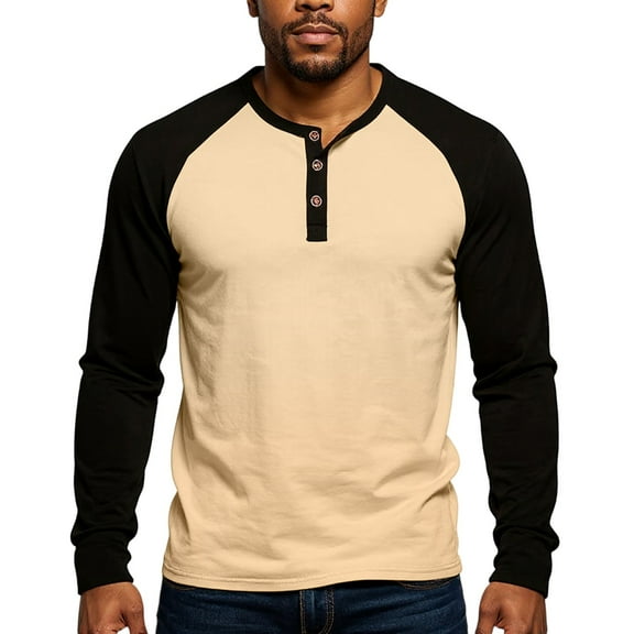 Resicozy Men's Henley Shirts Long Sleeve T-Shirts Casual Fashion Pullover Shirt Soft Stretch Basic Tees Fall Top Khaki M