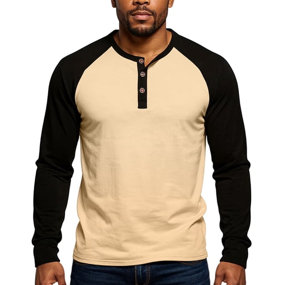 Resicozy Men's Henley Shirts Long Sleeve T-Shirts Casual Fashion Pullover Shirt Soft Stretch Basic Tees Fall Top Khaki XL