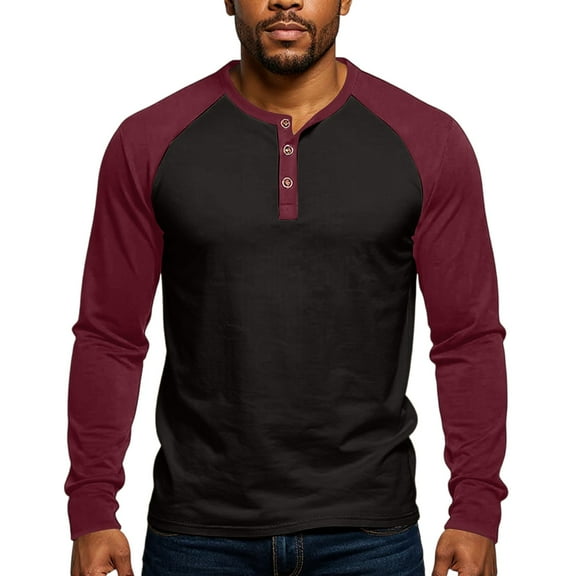 Resicozy Men's Henley Shirts Long Sleeve T-Shirts Casual Fashion Pullover Shirt Soft Stretch Basic Tees Fall Top Red XL