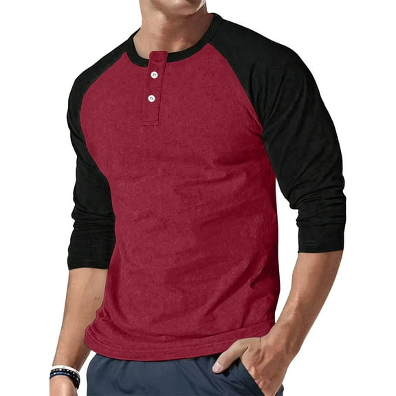 Resicozy Men's Henley Shirts Long Sleeve T-Shirts Casual Fashion Pullover Shirts Soft Stretch Basic Tees Fall Tops Red L