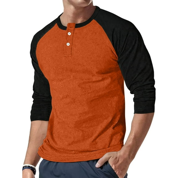 Resicozy Men's Henley Shirts Long Sleeve T-Shirts Casual Fashion Pullover Shirts Soft Stretch Basic Tees Fall Tops Saffron M