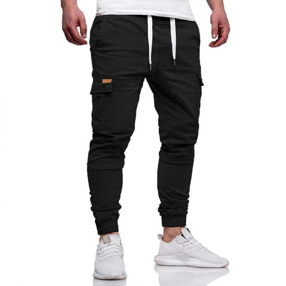 Resicozy Men's Hiking Cargo Pants Joggers Slim Fit Stretch Lightweight Casual Work Pants with Pockets Elastic Drawstring Waist Black S