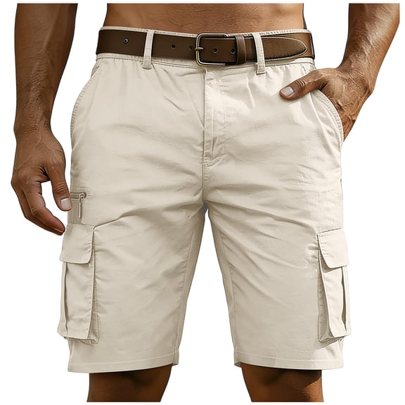 Resicozy Men's Hiking Cargo Shorts Lightweight Water Resistant Shorts Casual Golf Work with Multiple Pockets White S