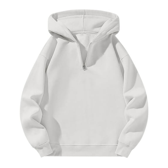 Resicozy Men's Hoodie Quarter Zip Pullover Sweatshirts Solid Color Hoodies Casual Long Sleeve Athletic Hooded Sweat Shirt for Men White M