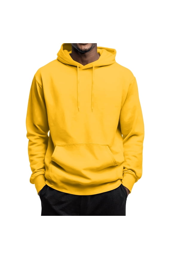 Men's Hoodies Pullover Solid Color Hoodies Casual Long Sleeve Drawstring Hooded Sweatshirts with Pocket Yellow XL