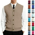 thumbnail image 1 of Resicozy Men's Knit Sweater Vest Solid Color V-Neck Button Down Sleeveless Cardigan Vest Light Brown L, 1 of 7