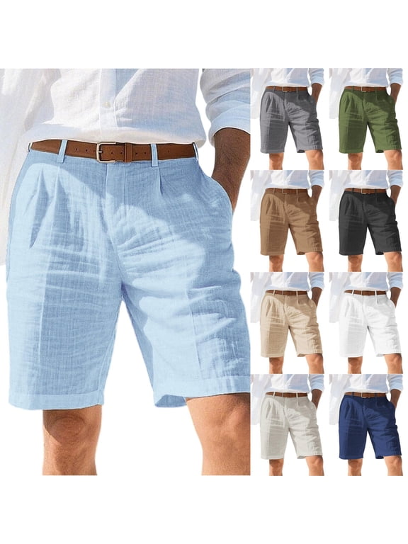 Men's Linen Shorts Dressy Summer Casual Work Linen Shorts Button Flat Front with Pockets Black 3XL
