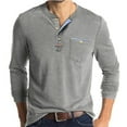 thumbnail image 1 of Resicozy Men's Long Sleeve Henley Shirts Big and Tall Button V-Neck T-Shirt Classic Causal Solid Color Tops with Pockets Light Gray M, 1 of 4