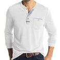 thumbnail image 1 of Resicozy Men's Long Sleeve Henley Shirts Big and Tall Button V-Neck T-Shirt Classic Causal Solid Color Tops with Pockets White XL, 1 of 4