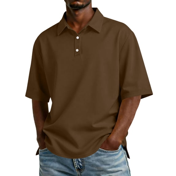 Resicozy Men's Polo Shirts Short Sleeve Button Down Golf Classic Fit Casual Fashion Solid Color T-Shirt Coffee 3XL