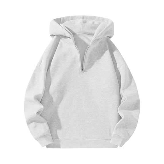 Resicozy Men's Quarter Zip Hoodies Zip Up Hoodie Long Sleeve Drop Shoulder Sweatshirt Casual Pullover White 2XL