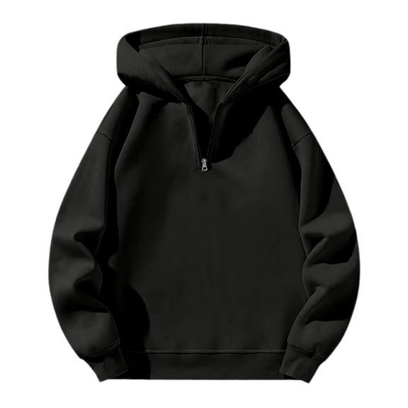 Resicozy Men's Quarter Zip Hoodies Zip Up Solid Color Hoodie Long Sleeve Drop Shoulder Sweatshirt Casual Pullover Black XL