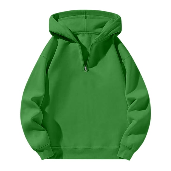 Resicozy Men's Quarter Zip Hoodies Zip Up Solid Color Hoodie Long Sleeve Drop Shoulder Sweatshirt Casual Pullover Green L
