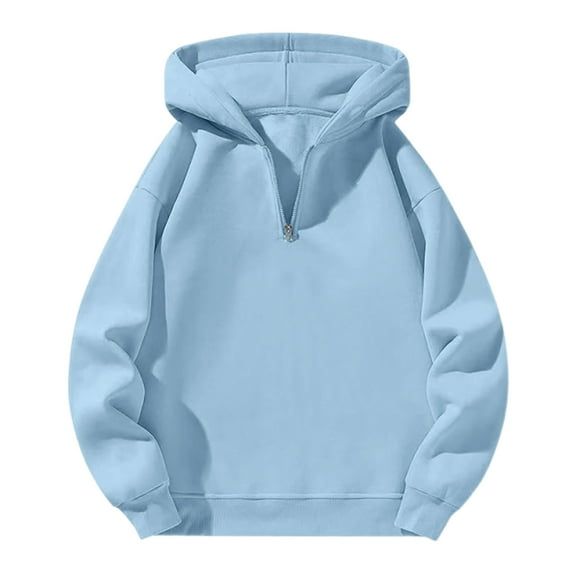 Resicozy Men's Quarter Zip Hoodies Zip Up Solid Color Hoodie Long Sleeve Drop Shoulder Sweatshirt Casual Pullover Light Blue XL