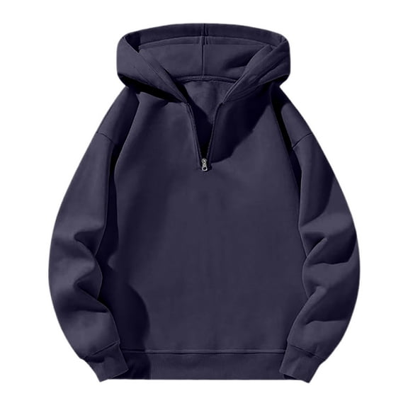 Resicozy Men's Quarter Zip Hoodies Zip Up Solid Color Hoodie Long Sleeve Drop Shoulder Sweatshirt Casual Pullover Navy L