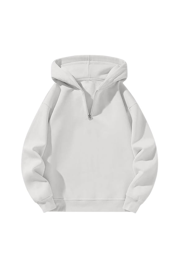 Men's Quarter Zip Hoodies Zip Up Solid Color Hoodie Long Sleeve Drop Shoulder Sweatshirt Casual Pullover White L