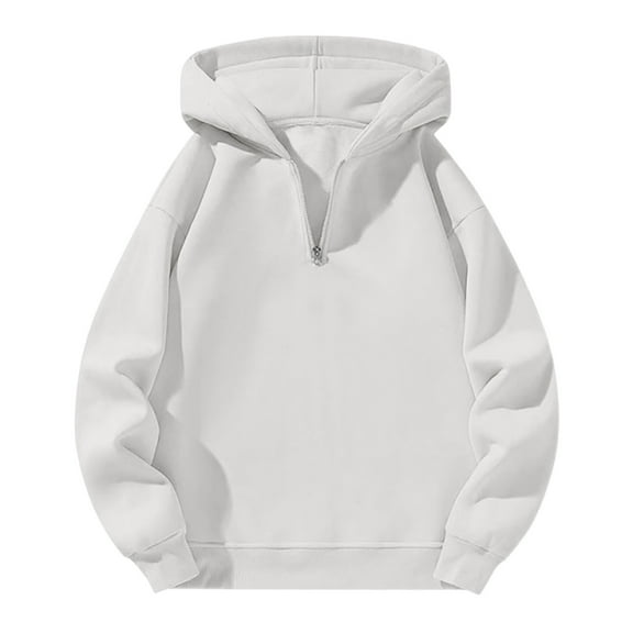 Resicozy Men's Quarter Zip Hoodies Zip Up Solid Color Hoodie Long Sleeve Drop Shoulder Sweatshirt Casual Pullover White M
