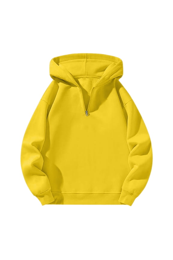 Men's Quarter Zip Hoodies Zip Up Solid Color Hoodie Long Sleeve Drop Shoulder Sweatshirt Casual Pullover Yellow M