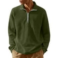 thumbnail image 1 of Resicozy Men's Quarter Zip Sweaters Zip Up Casual Solid Color Pullover Waffle Mock Neck Turtleneck Army Green 2XL, 1 of 6