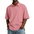 thumbnail image 1 of Resicozy Men's Short Sleeve Polo Shirts Casual Summer Classic Collared Button Down Shirt Solid Color Tops Watermelon Red 2XL, 1 of 8