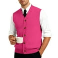 thumbnail image 1 of Resicozy Men's Sweater Vest Solid Color V Neck Sleeveless Knitted Button Down Cardigan Big and Tall Vest Hot Pink XL, 1 of 6